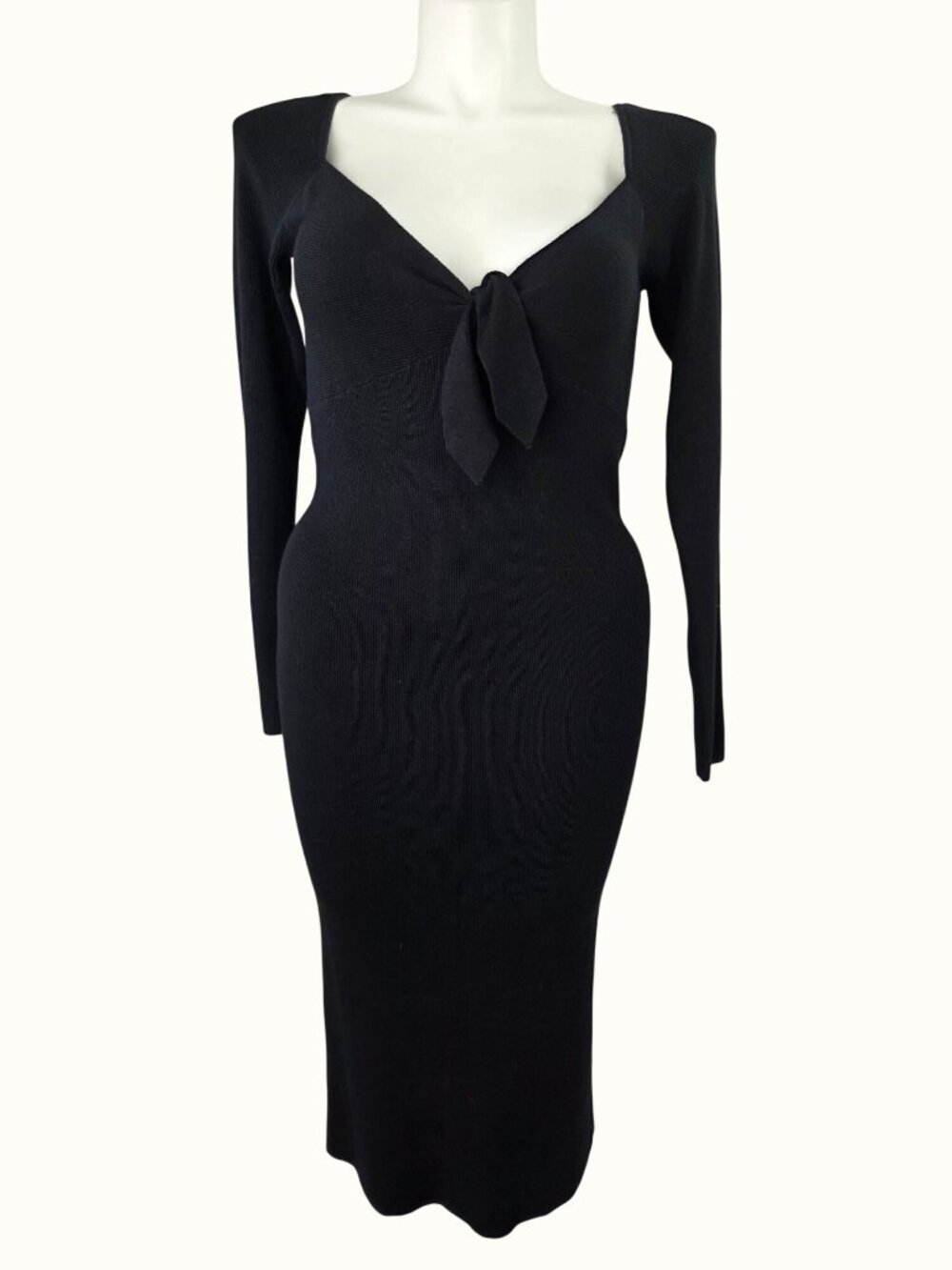 NWT J Crew Ribbed Sweater Dress L Black Tie Bust Square Neck Stretch Midi Bodyco